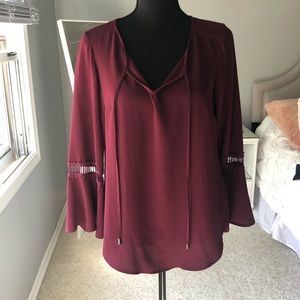 Maroon Bell Sleeve Blouse